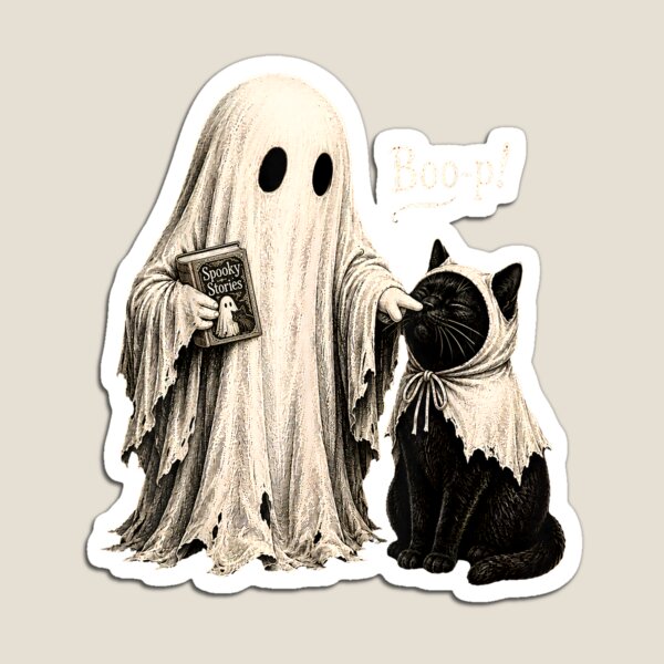 Item preview, Vintage Halloween Spooky Book Ghost with Black Cat Boo-p T-Shirt designed and sold by Serhotep.