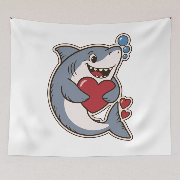 Item preview, Shark Valentine Sticker | Cute Great White Shark Hugging a Heart Die Cut designed and sold by StickyGuys.