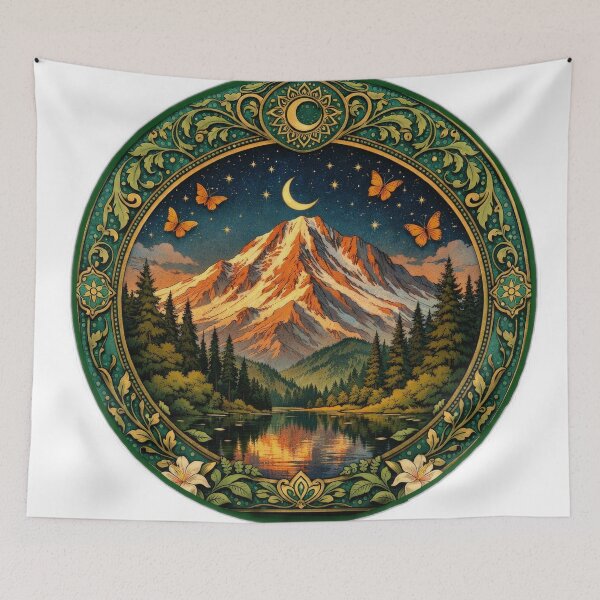 Item preview, Retro mountain with trees  Art Nouveau designed and sold by Expressions-Sel.