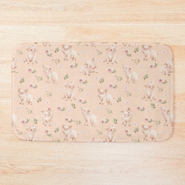 Item preview, Watercolor Piglets & Blush Florals – Cottagecore Farm Animal Pattern designed and sold by PaperyAndInk.
