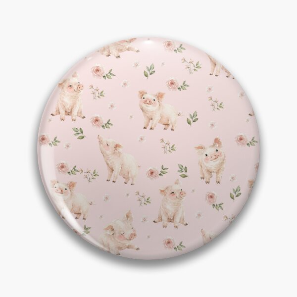 Item preview, Watercolor Piglets & Blush Florals – Cottagecore Farm Animal Pattern designed and sold by PaperyAndInk.