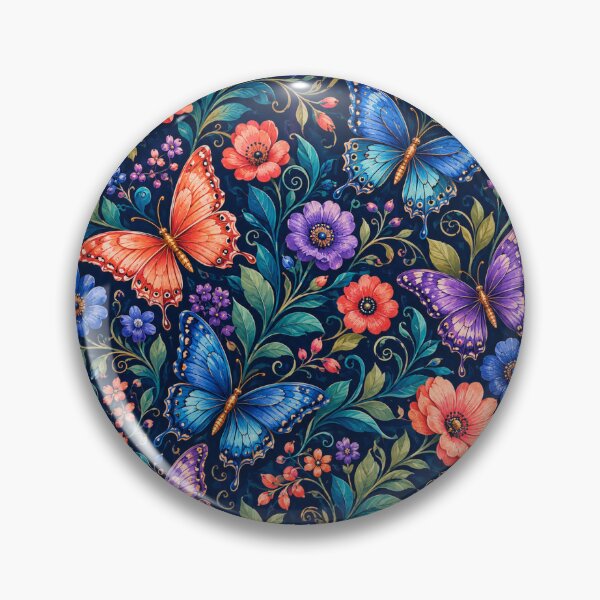 Item preview, Jewel Tone Butterfly Botanical Pattern – Vibrant Blue Coral Violet Floral Design designed and sold by vinothmech53.