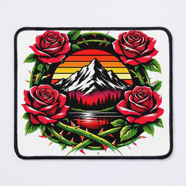 Item preview, Retro mountain with trees Art roses designed and sold by Expressions-Sel.