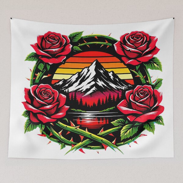 Item preview, Retro mountain with trees Art roses designed and sold by Expressions-Sel.