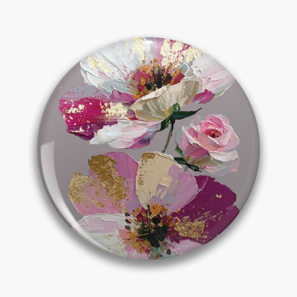 Item preview, Impasto Pink Floral Art with Gold Leaf designed and sold by colorful-white.