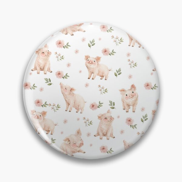Item preview, Watercolor Piglets & Blush Florals – Cottagecore Farm Animal Pattern designed and sold by PaperyAndInk.