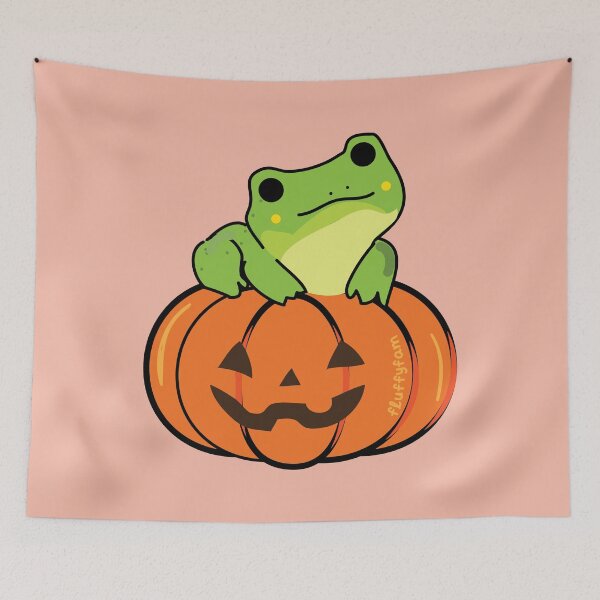 Item preview, Frog on a Jack O lantern Halloween pumpkin designed and sold by fluffyfamcraft.