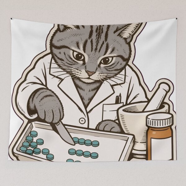 Item preview, Cat Pharmacist Sticker | Funny Cat Counting Pills Pharmacy Die Cut designed and sold by StickyGuys.