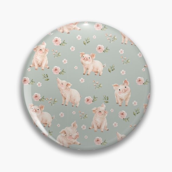 Item preview, Watercolor Piglets & Blush Florals – Cottagecore Farm Animal Pattern designed and sold by PaperyAndInk.