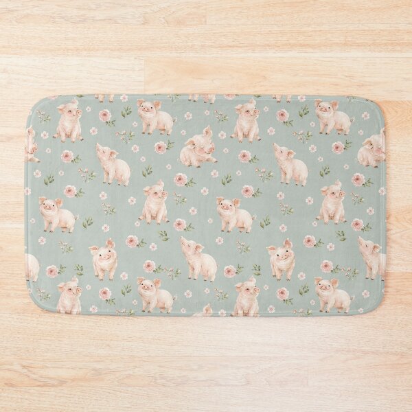 Item preview, Watercolor Piglets & Blush Florals – Cottagecore Farm Animal Pattern designed and sold by PaperyAndInk.