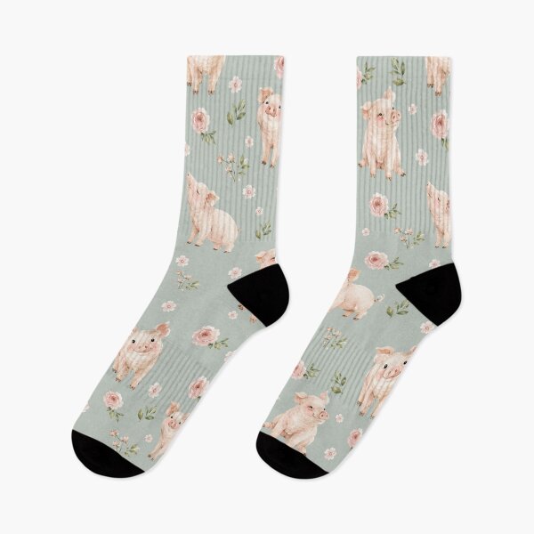 Item preview, Watercolor Piglets & Blush Florals – Cottagecore Farm Animal Pattern designed and sold by PaperyAndInk.