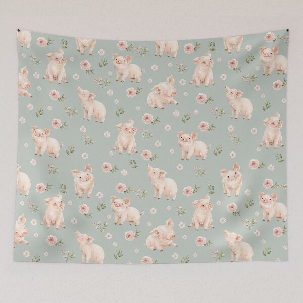 Item preview, Watercolor Piglets & Blush Florals – Cottagecore Farm Animal Pattern designed and sold by PaperyAndInk.