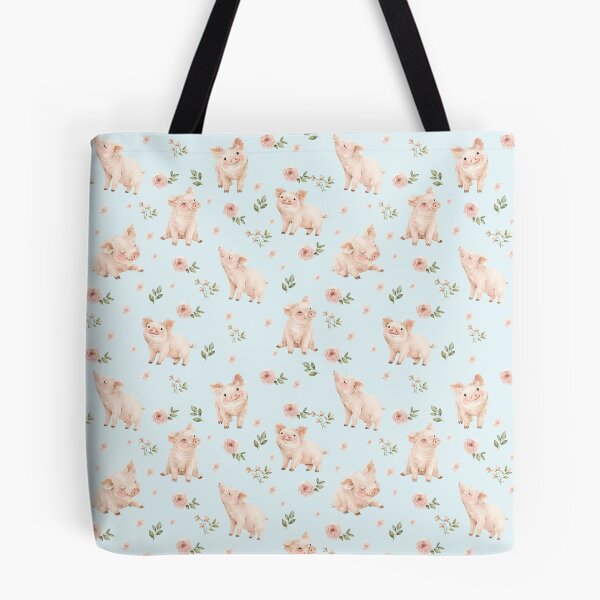Item preview, Watercolor Piglets & Blush Florals – Cottagecore Farm Animal Pattern designed and sold by PaperyAndInk.