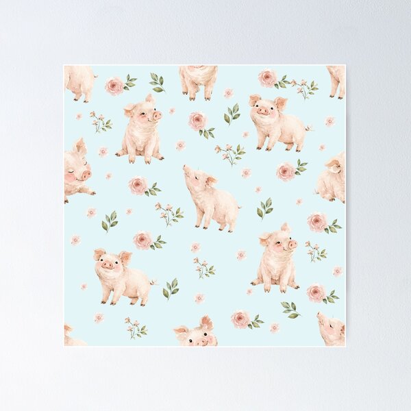 Item preview, Watercolor Piglets & Blush Florals – Cottagecore Farm Animal Pattern designed and sold by PaperyAndInk.