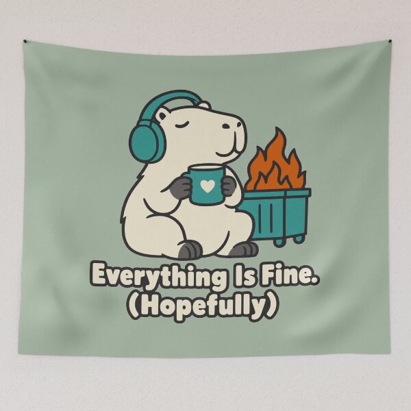 Item preview, Everything Is Fine Hopefully Capybara Dumpster Fire designed and sold by KungPowUnicorn.