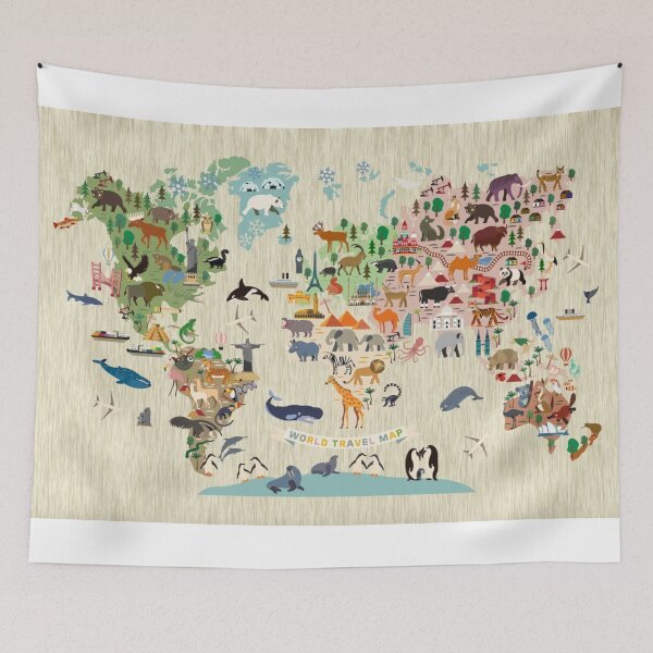 Item preview, Mural - Animal World Map Beige designed and sold by RachelCute.