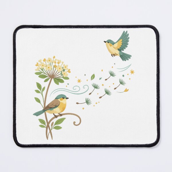 Item preview, Whimsical Songbirds and Wildflowers Cottagecore Nature Bird Art designed and sold by inkoutninja.