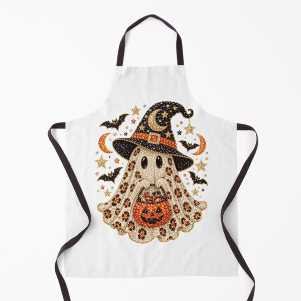 Item preview, Sparkly Leopard Print Halloween Ghost in Witch Hat with Pumpkin designed and sold by BumbleBloom7.