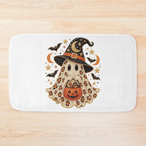 Item preview, Sparkly Leopard Print Halloween Ghost in Witch Hat with Pumpkin designed and sold by BumbleBloom7.