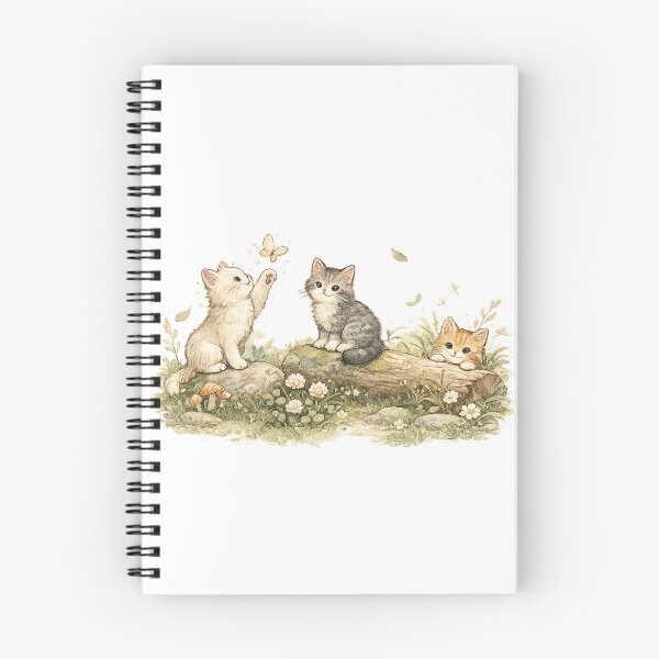 Item preview, Playful Kittens in the Meadow Cute Cottagecore Cat Nature Art designed and sold by inkoutninja.
