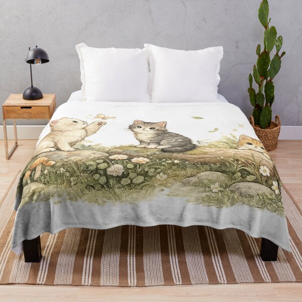 Item preview, Playful Kittens in the Meadow Cute Cottagecore Cat Nature Art designed and sold by inkoutninja.