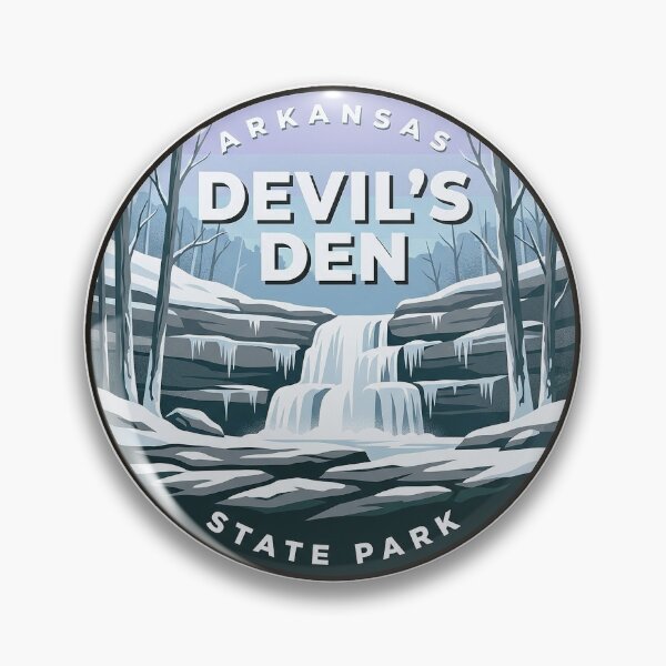 Artikelvorschau, Devils Den State Park Arkansas Winterwasserfall-Abzeichenaufkleber entworfen und verkauft von DetourDgn.