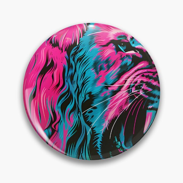 Item preview, Roaring lion in neon pop art style - synthwave big cat designed and sold by Artdavesalzburg.