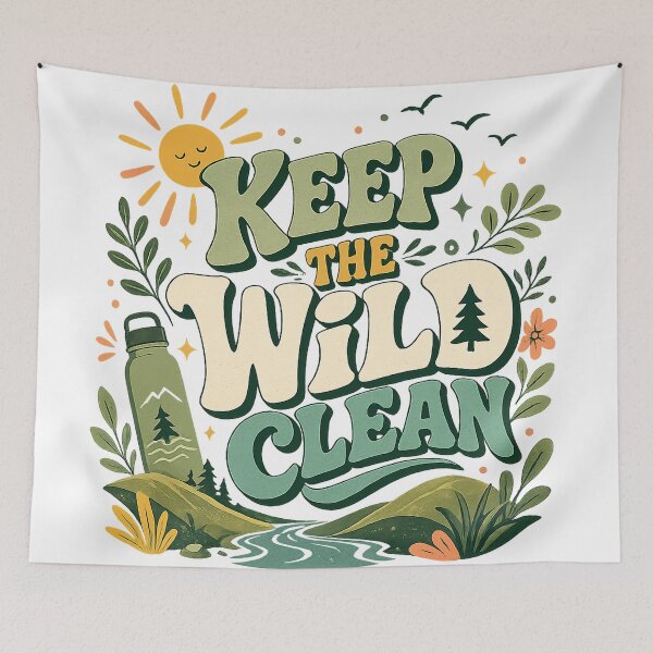 Item preview, Keep the Wild Clean Outdoor Nature Conservation Retro Hiking Art designed and sold by inkoutninja.