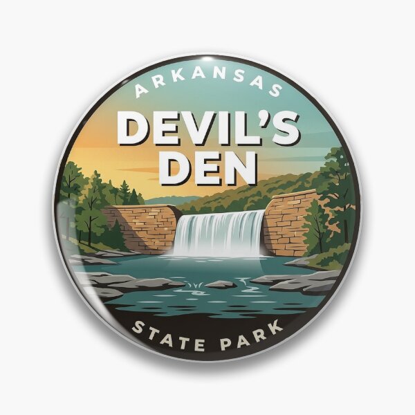 Artikelvorschau, Devils Den State Park Arkansas CCC Stone Dam Round Badge Sticker entworfen und verkauft von DetourDgn.