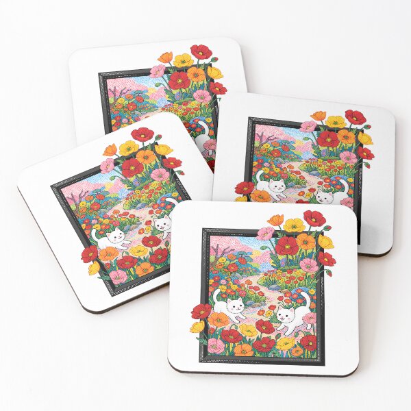 Item preview, Cats in the Garden Pointillism Illustration designed and sold by Museum Of Non-Existing Art.