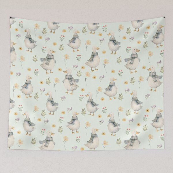 Item preview, Cozy Scarf Ducks & Wildflowers – Cottagecore Watercolor Pattern designed and sold by PaperyAndInk.