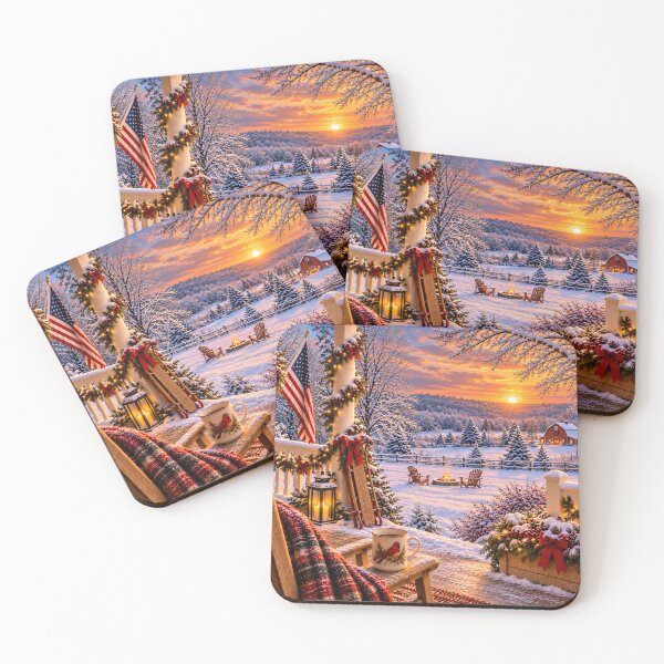 Item preview, Cozy Winter Sunset Cabin Porch View designed and sold by PuzzlingRooster.