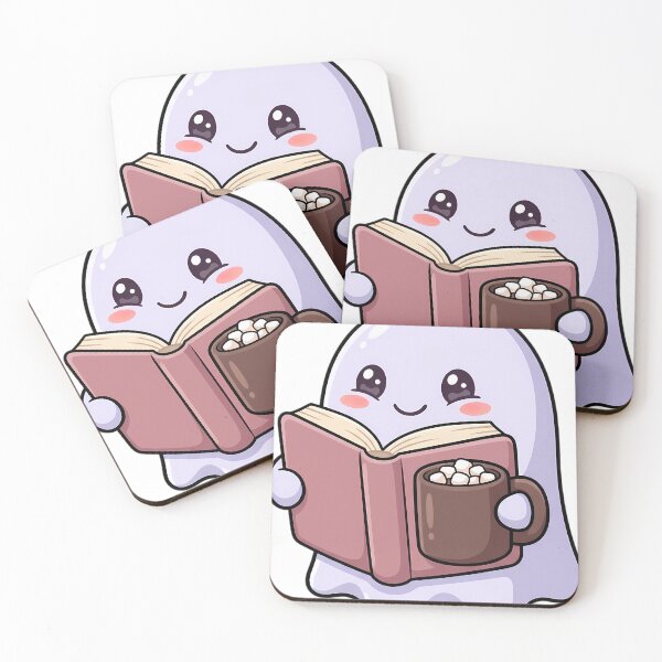 Item preview, Cute Pale Lilac Ghost Reading a Cozy Autumn Novel with a Cocoa Mug designed and sold by pumsquare.
