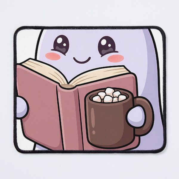 Item preview, Cute Pale Lilac Ghost Reading a Cozy Autumn Novel with a Cocoa Mug designed and sold by pumsquare.
