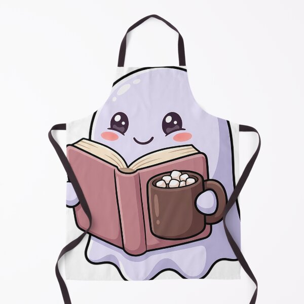 Item preview, Cute Pale Lilac Ghost Reading a Cozy Autumn Novel with a Cocoa Mug designed and sold by pumsquare.