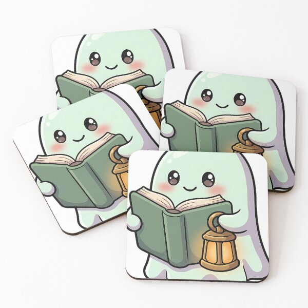 Item preview, Cute Soft Mint Ghost Reading a Ghost Story Collection with a Brass Lantern designed and sold by pumsquare.