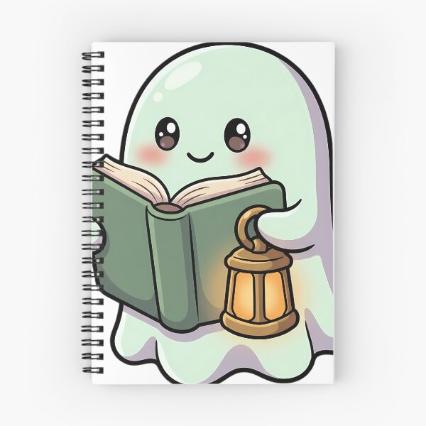 Item preview, Cute Soft Mint Ghost Reading a Ghost Story Collection with a Brass Lantern designed and sold by pumsquare.