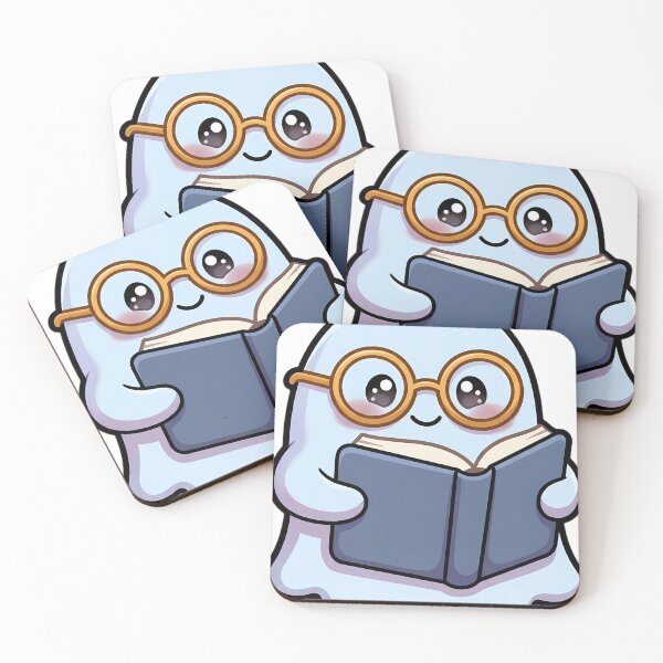 Item preview, Cute Powder Blue Ghost Reading a Poetry Collection with Round Reading Spectacles designed and sold by pumsquare.
