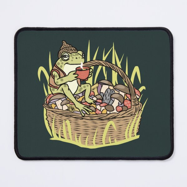 Item preview, Frog Cozy Cottagecore Mushroom Basket Drinking Coffee designed and sold by LeshanArt.