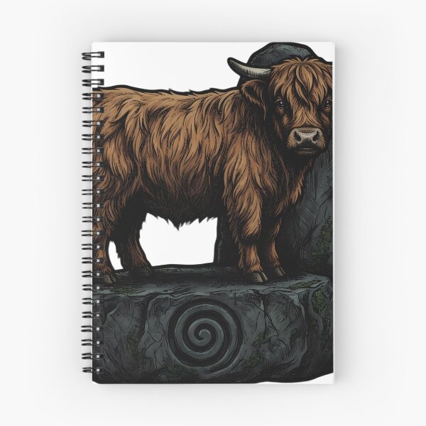 Item preview, Mystic Outlands — Highland Cattle Calf at a Weathered Standing Stone designed and sold by IllumeInk.