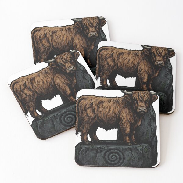 Item preview, Mystic Outlands — Highland Cattle Calf at a Weathered Standing Stone designed and sold by IllumeInk.