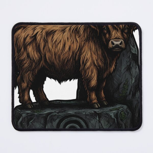 Item preview, Mystic Outlands — Highland Cattle Calf at a Weathered Standing Stone designed and sold by IllumeInk.