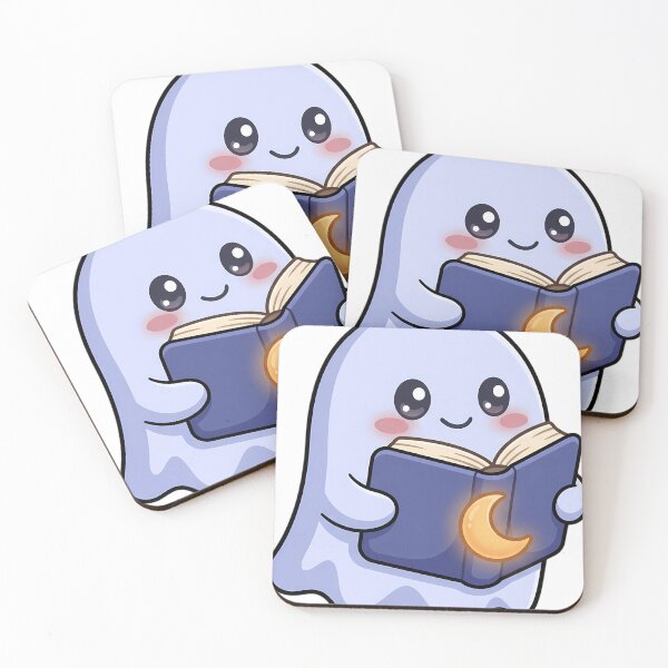 Item preview, Cute Pale Periwinkle Ghost Reading a Moonlight Tales with a Crescent Moon Night Light designed and sold by pumsquare.