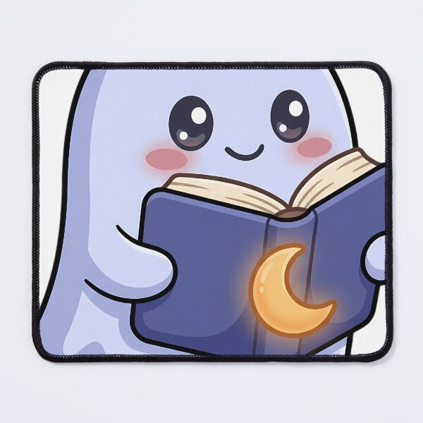Item preview, Cute Pale Periwinkle Ghost Reading a Moonlight Tales with a Crescent Moon Night Light designed and sold by pumsquare.