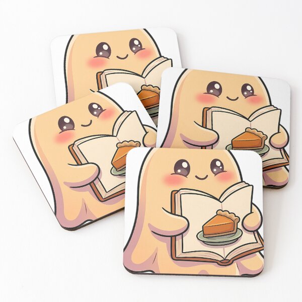 Item preview, Cute Pale Apricot Ghost Reading a Pumpkin Patch Story with a Pumpkin Pie Slice designed and sold by pumsquare.