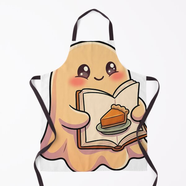 Item preview, Cute Pale Apricot Ghost Reading a Pumpkin Patch Story with a Pumpkin Pie Slice designed and sold by pumsquare.