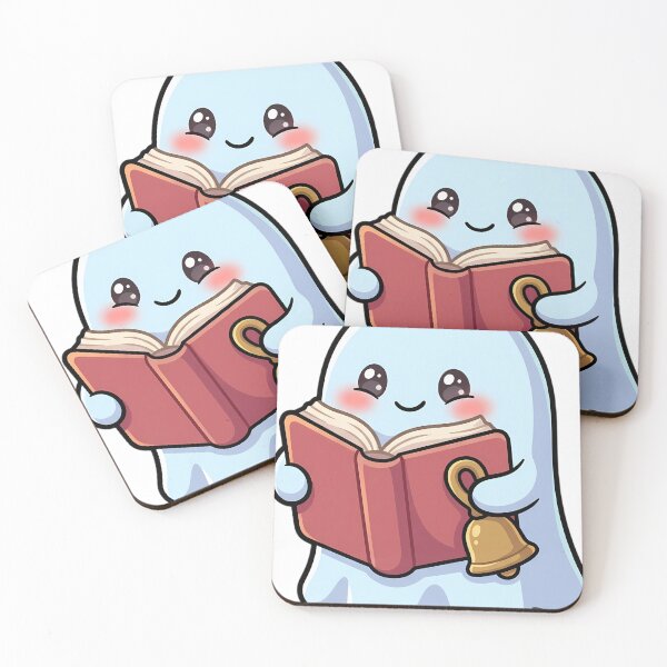Item preview, Cute Pale Sky Ghost Reading a Village Tale with a Brass Hand Bell designed and sold by pumsquare.