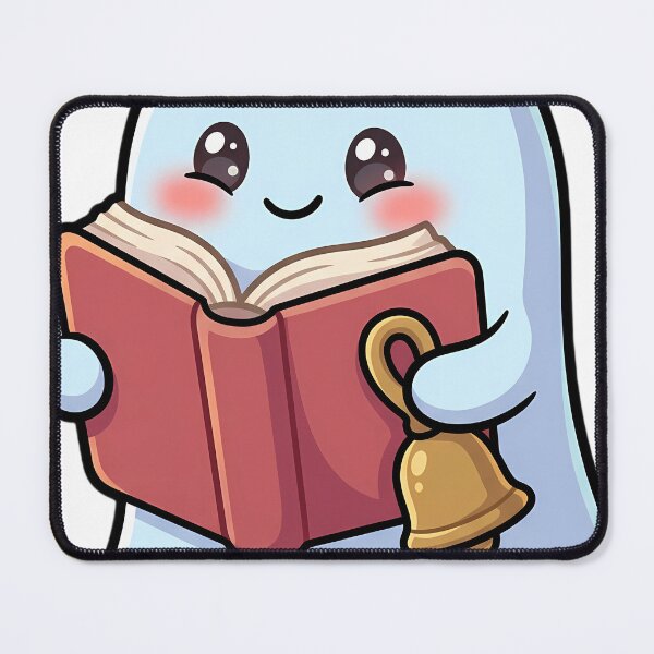 Item preview, Cute Pale Sky Ghost Reading a Village Tale with a Brass Hand Bell designed and sold by pumsquare.