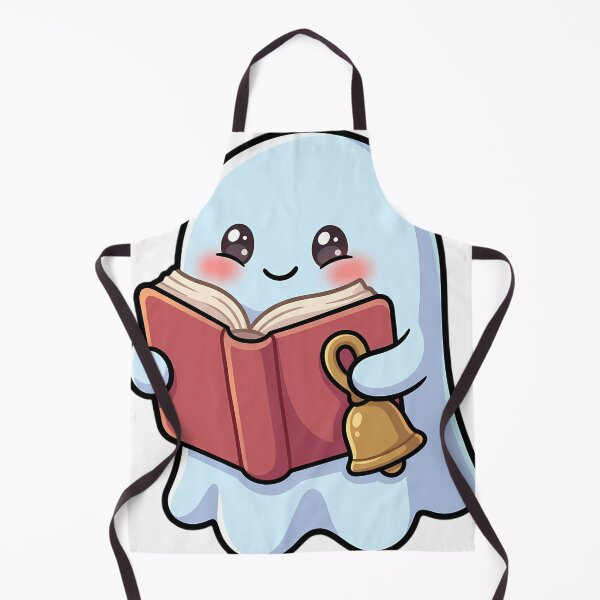 Item preview, Cute Pale Sky Ghost Reading a Village Tale with a Brass Hand Bell designed and sold by pumsquare.