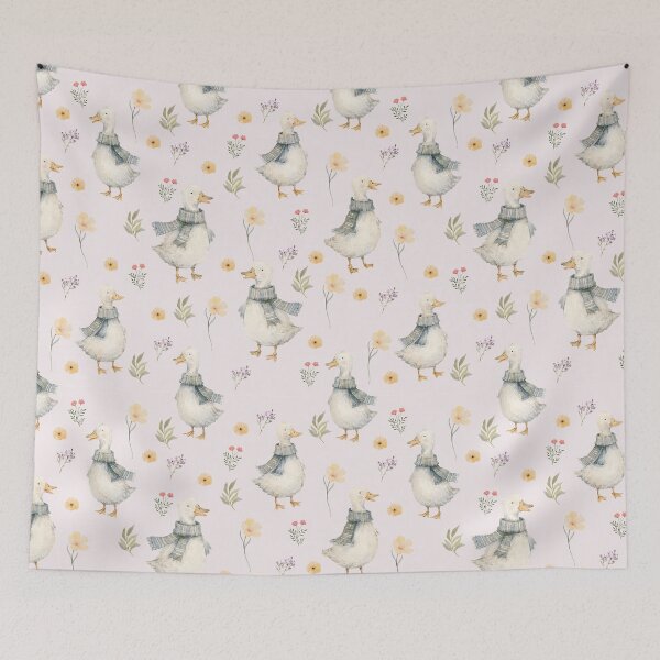 Item preview, Cozy Scarf Ducks & Wildflowers – Cottagecore Watercolor Pattern designed and sold by PaperyAndInk.